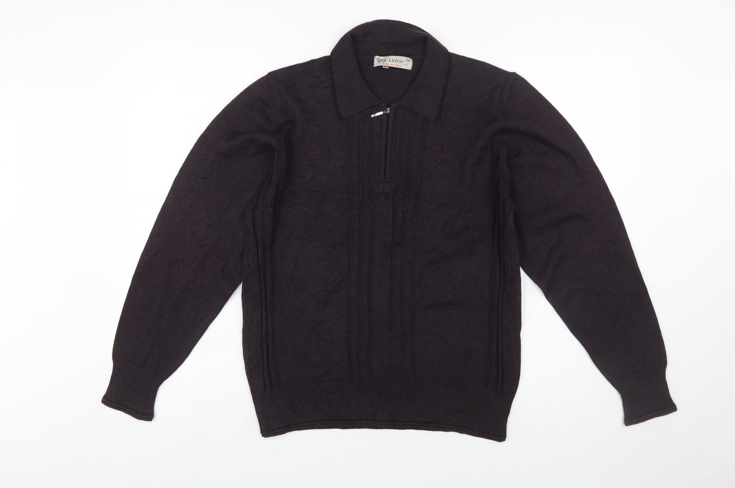 LEON Men’s Brown Wool Blend Collared Full Zip Jumper Size M