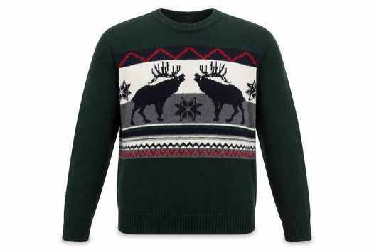 Dockers Men's Green Reindeer Cotton Fair Isle Jumper Size L