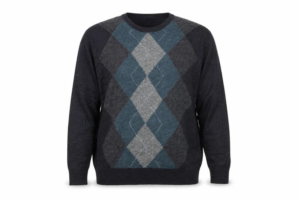 Dockers Men's Grey Argyle Acrylic Crew Neck Jumper Size L