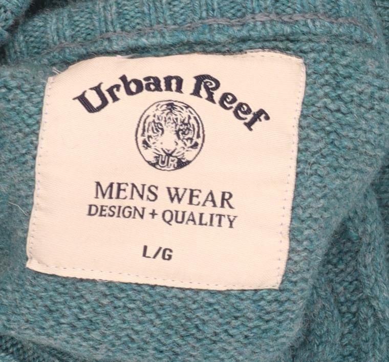 Urban Reef Mens Green Cable-Knit Henley Jumper Size L