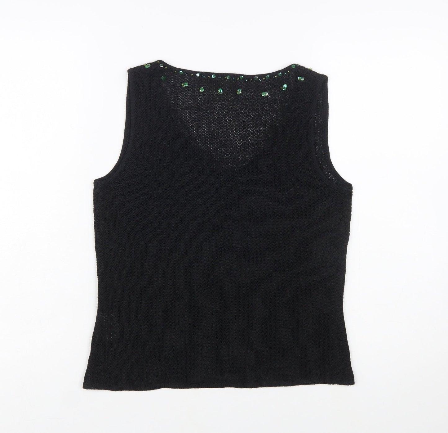 Country Road Women's Black Sequin Knit Sleeveless V-Neck Vest M