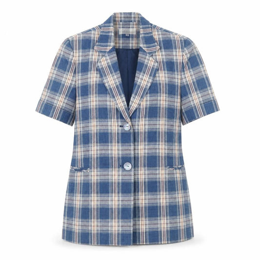 Vogue Camicia Women's Blue Check Short Sleeve Blazer Size 12