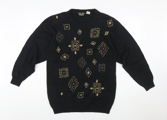 Trimmings Women’s Black Beaded Geometric Vintage Pullover Jumper M