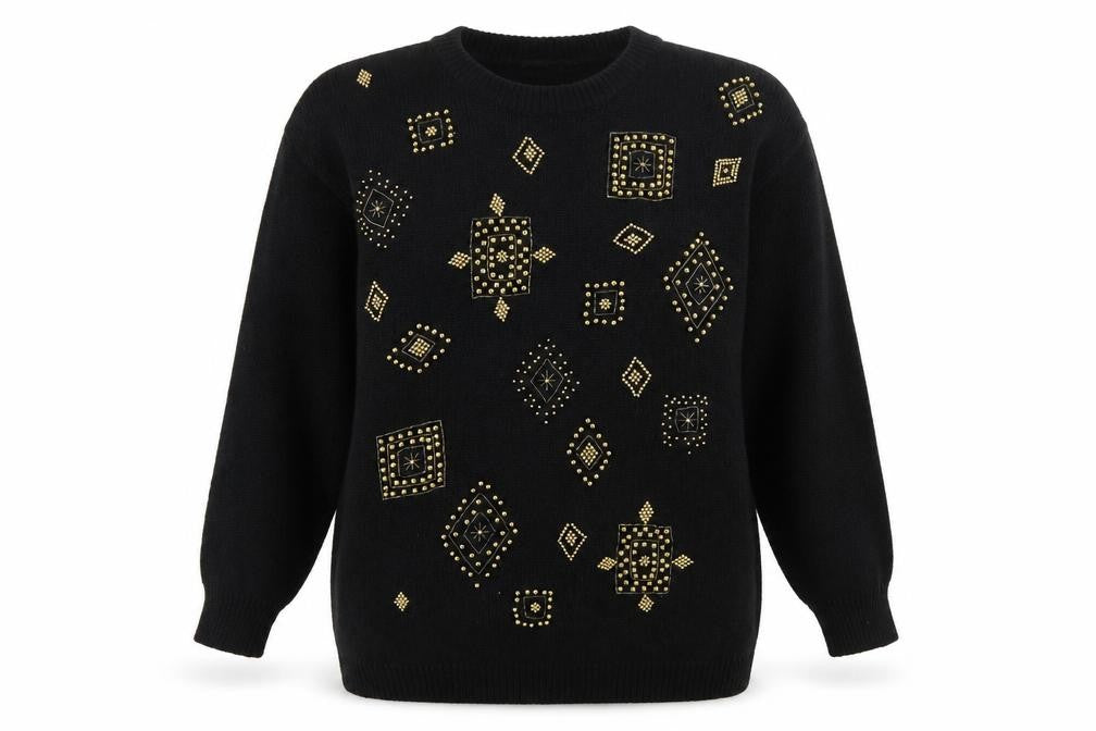 Trimmings Women’s Black Beaded Geometric Vintage Pullover Jumper M