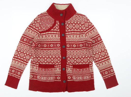 Eddie Bauer Women's Red Fair Isle Wool Blend Button Cardigan L