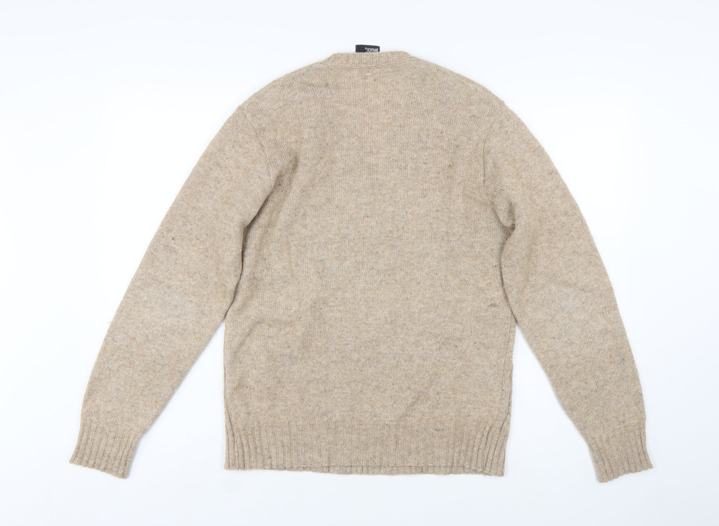 Robert Bruce Men's Beige Wool V-Neck Cable Knit Jumper M