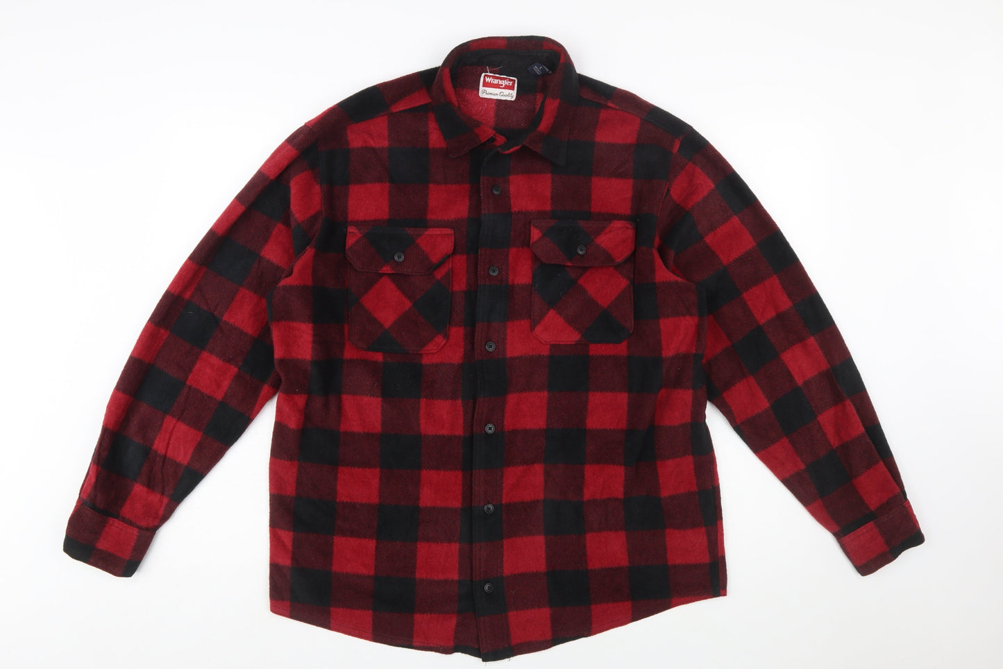 Wrangler Men's Red Black Check Flannel Button-Up Shirt L