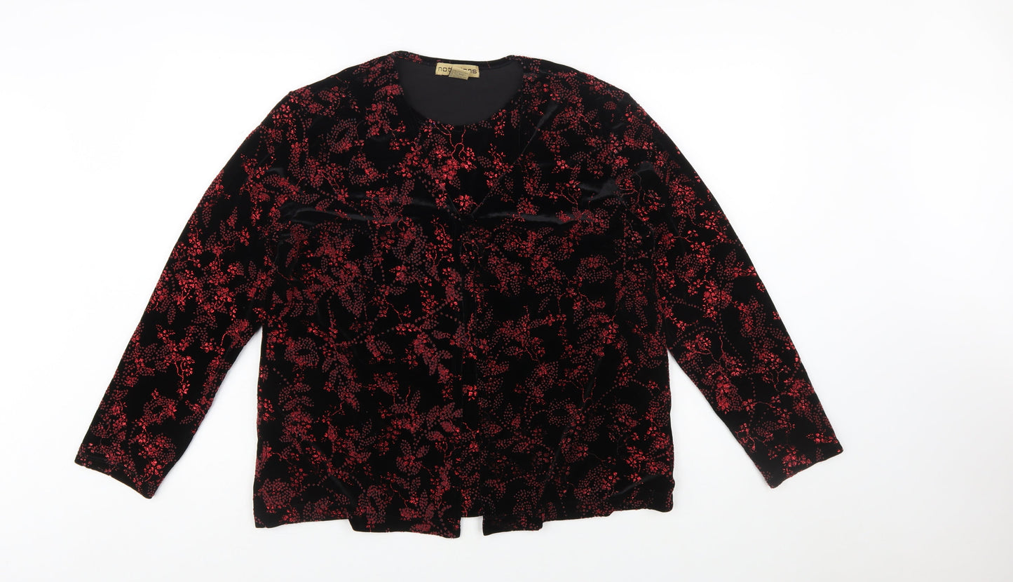 Notations Womens Black Red Velvet Floral Long Sleeve Tunic Blouse L