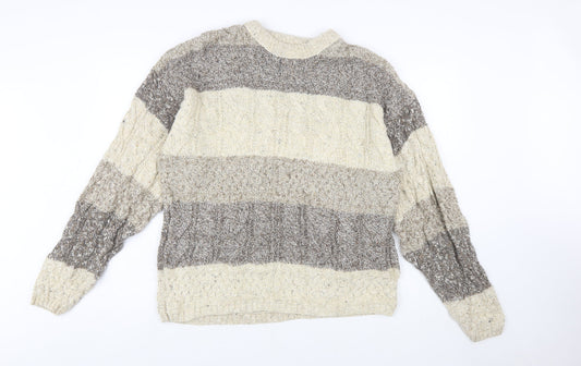 Old Glory Men’s Beige Cable-Knit Cotton Wool Jumper Large