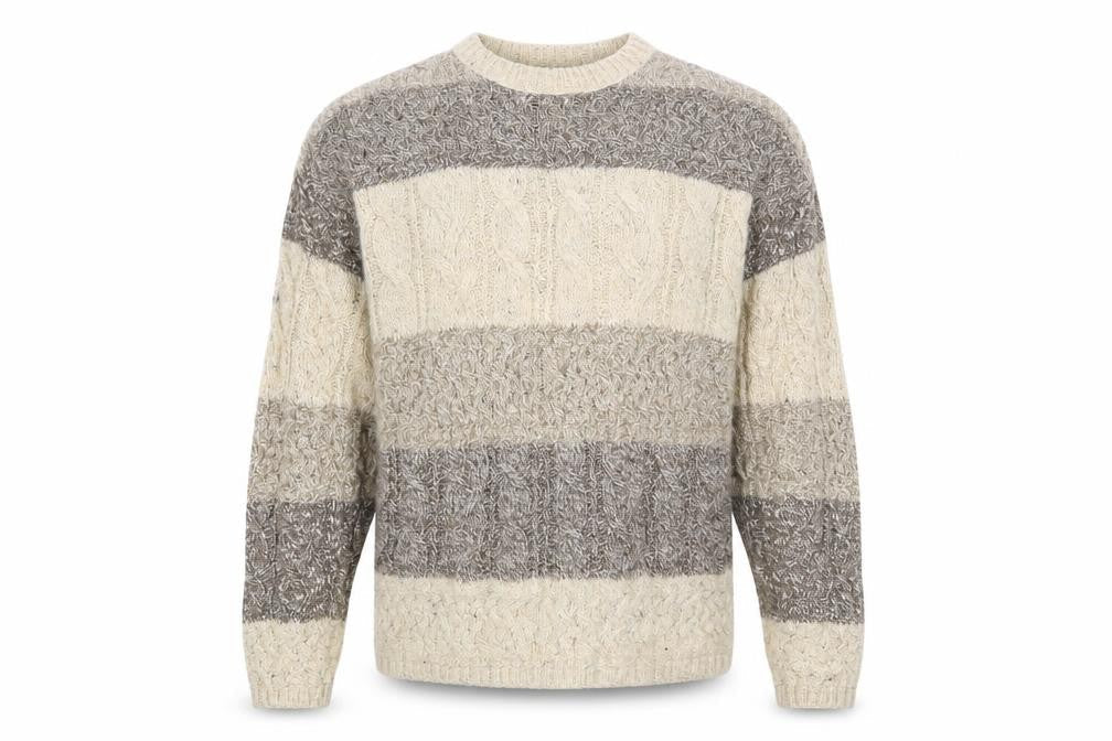 Old Glory Men’s Beige Cable-Knit Cotton Wool Jumper Large