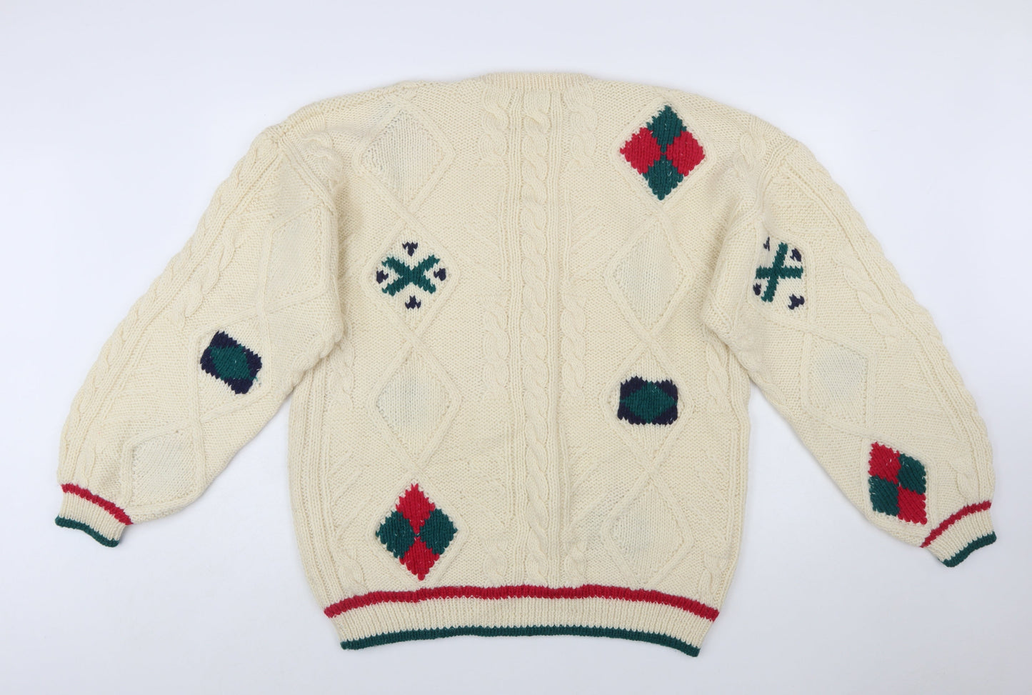 Boundary Waters Men's Ivory Wool Cable-Knit Argyle Jumper XL