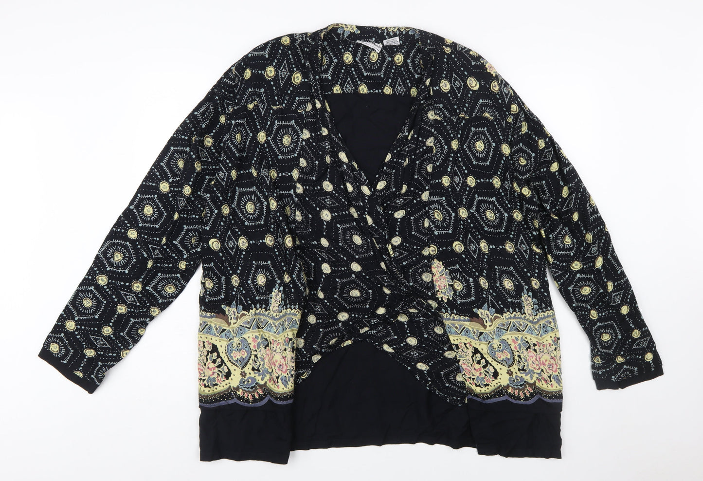 Nouveau Monde Womens Black Bohemian Wrap Blouse Size L Rayon