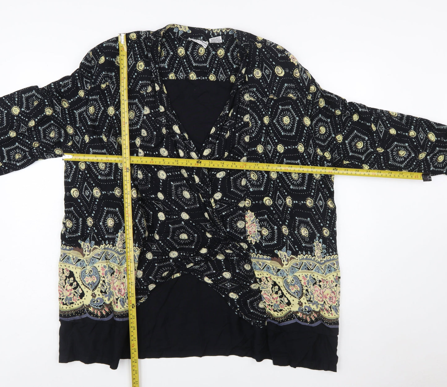 Nouveau Monde Womens Black Bohemian Wrap Blouse Size L Rayon