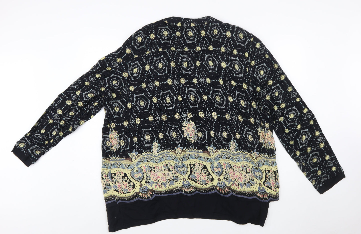 Nouveau Monde Womens Black Bohemian Wrap Blouse Size L Rayon