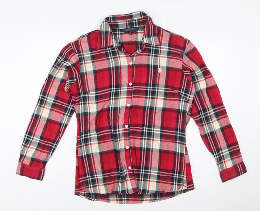 U.S. Polo Assn. Womens Red Plaid Cotton Long Sleeve Button-Up Shirt XL