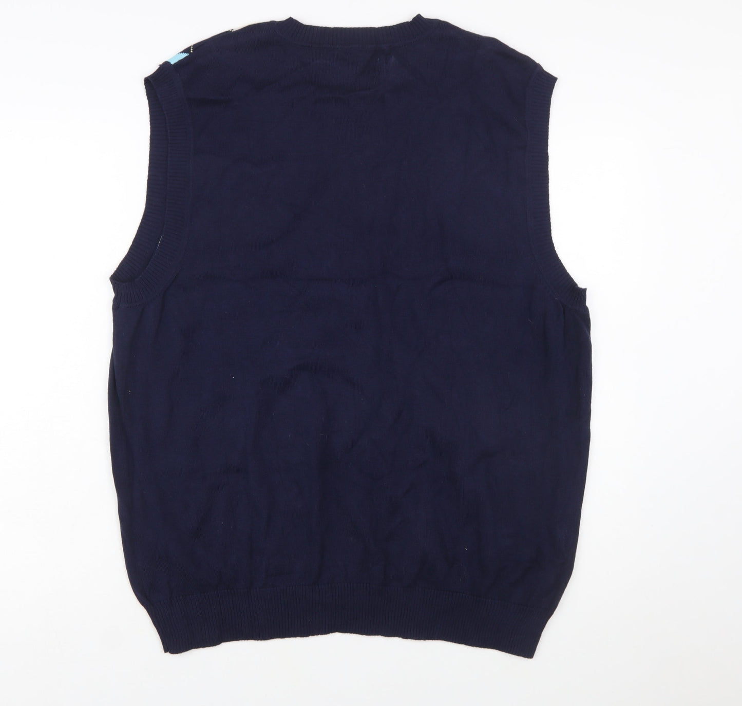 Club Room Men's Blue Argyle Cotton V-Neck Sweater Vest XL