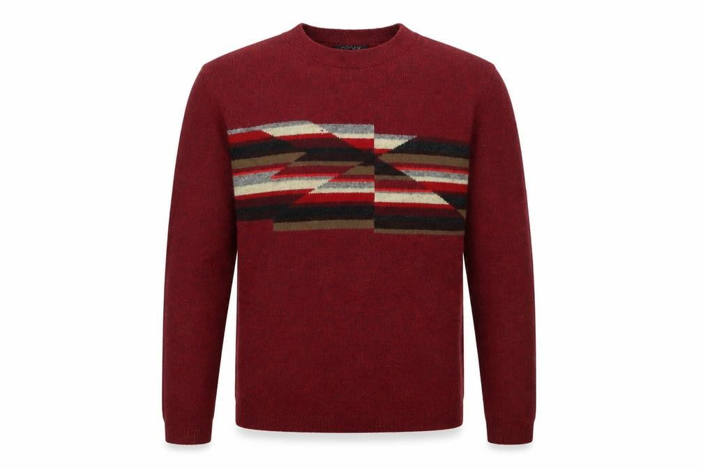 DKNY Men's Red Lambswool Geometric Crew Neck Jumper Size S