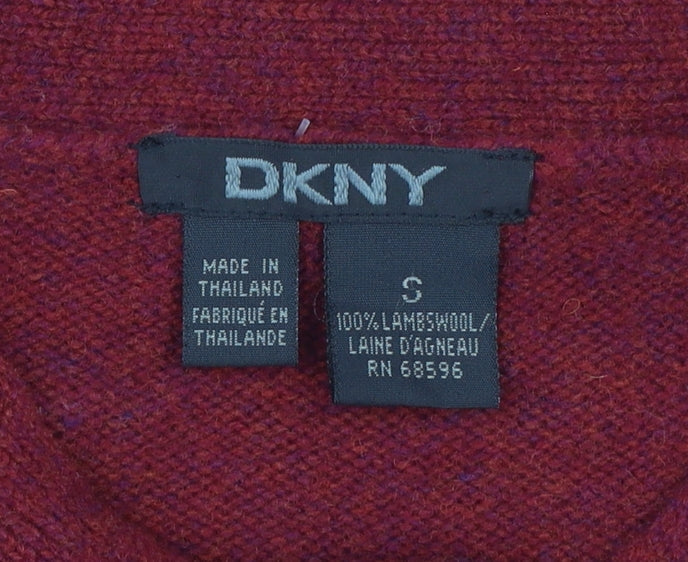 DKNY Men's Red Lambswool Geometric Crew Neck Jumper Size S