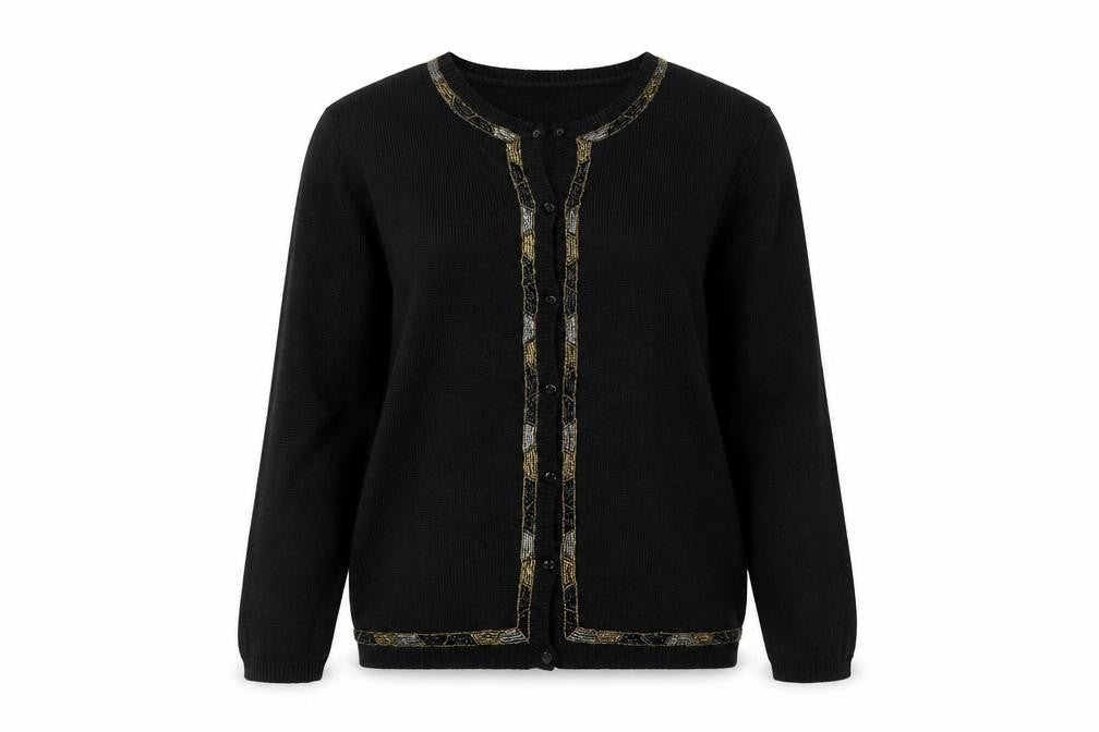Norton McNaughton Women Black Beaded Cardigan L Vintage Style