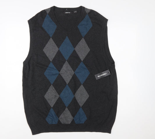 Claiborne Men's Grey Argyle Knit Cotton Sleeveless V-Neck Vest XL