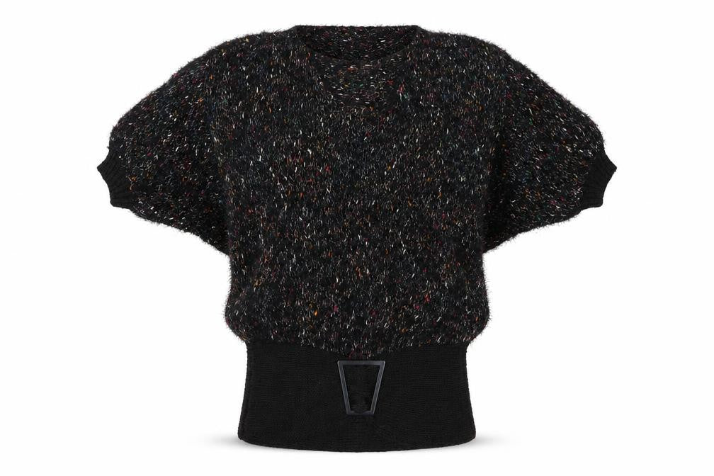 MCS Imports Women’s Black Hand Knit Cotton V-Neck Jumper M
