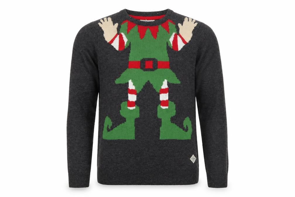 Threadbare Men's Grey Christmas Elf Pullover Jumper Size L