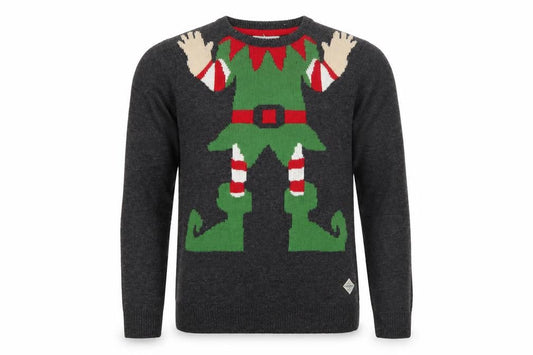 Threadbare Men's Grey Christmas Elf Pullover Jumper Size L