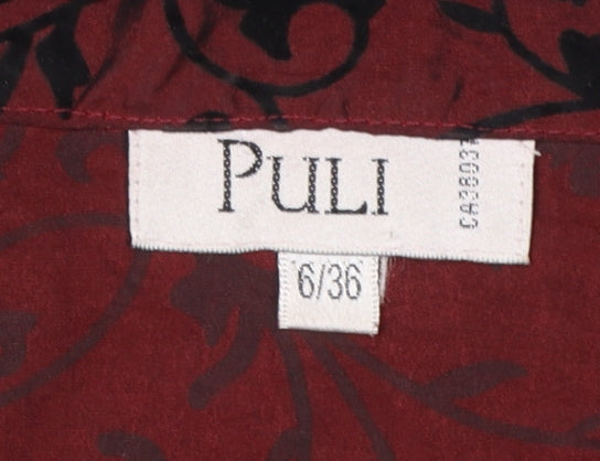 Puli Womens Red Black Floral Velvet Blazer Size 6/36 Velvet Patterned Jacket