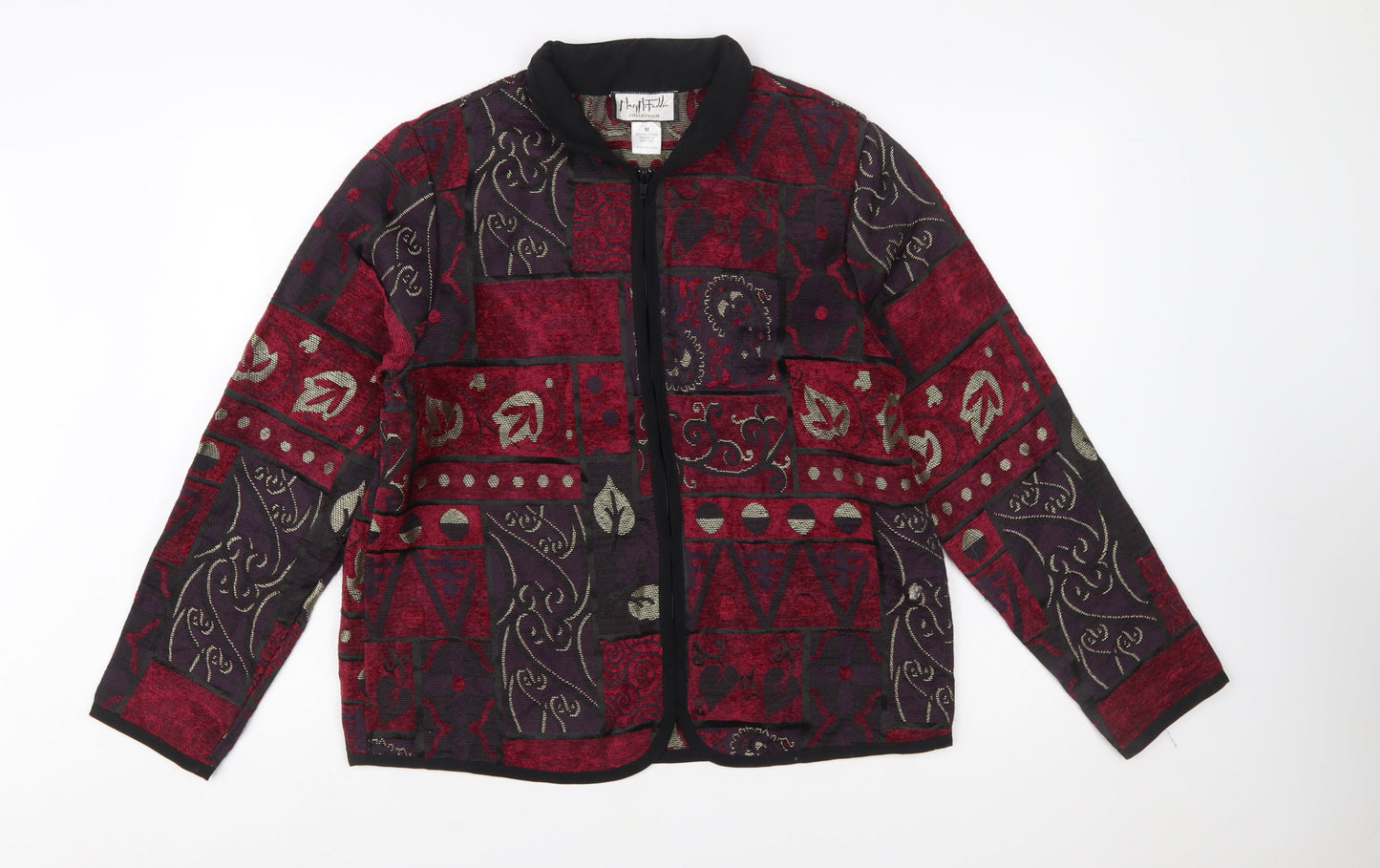Mary McFadden Womens Red Geometric Pattern Jacket Size M Retro Bohemian Style