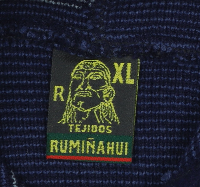 Rumiñahui Men Blue Alpaca Full Zip Hooded Llama Knit Jumper XL