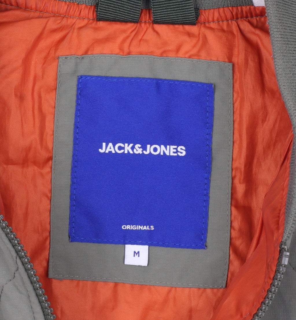 Jack & Jones Men's Green Quilted Waistcoat M Full Zip Lined Outdoor
