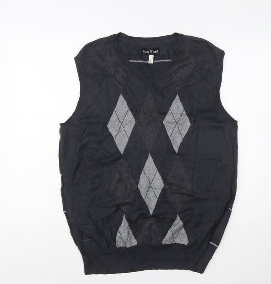 Marc Ecko Men's Black Argyle V-Neck Cotton Vest Size L