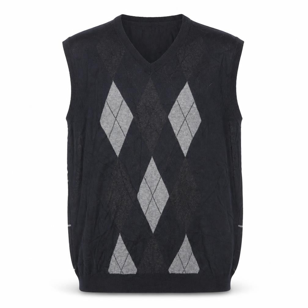 Marc Ecko Men's Black Argyle V-Neck Cotton Vest Size L