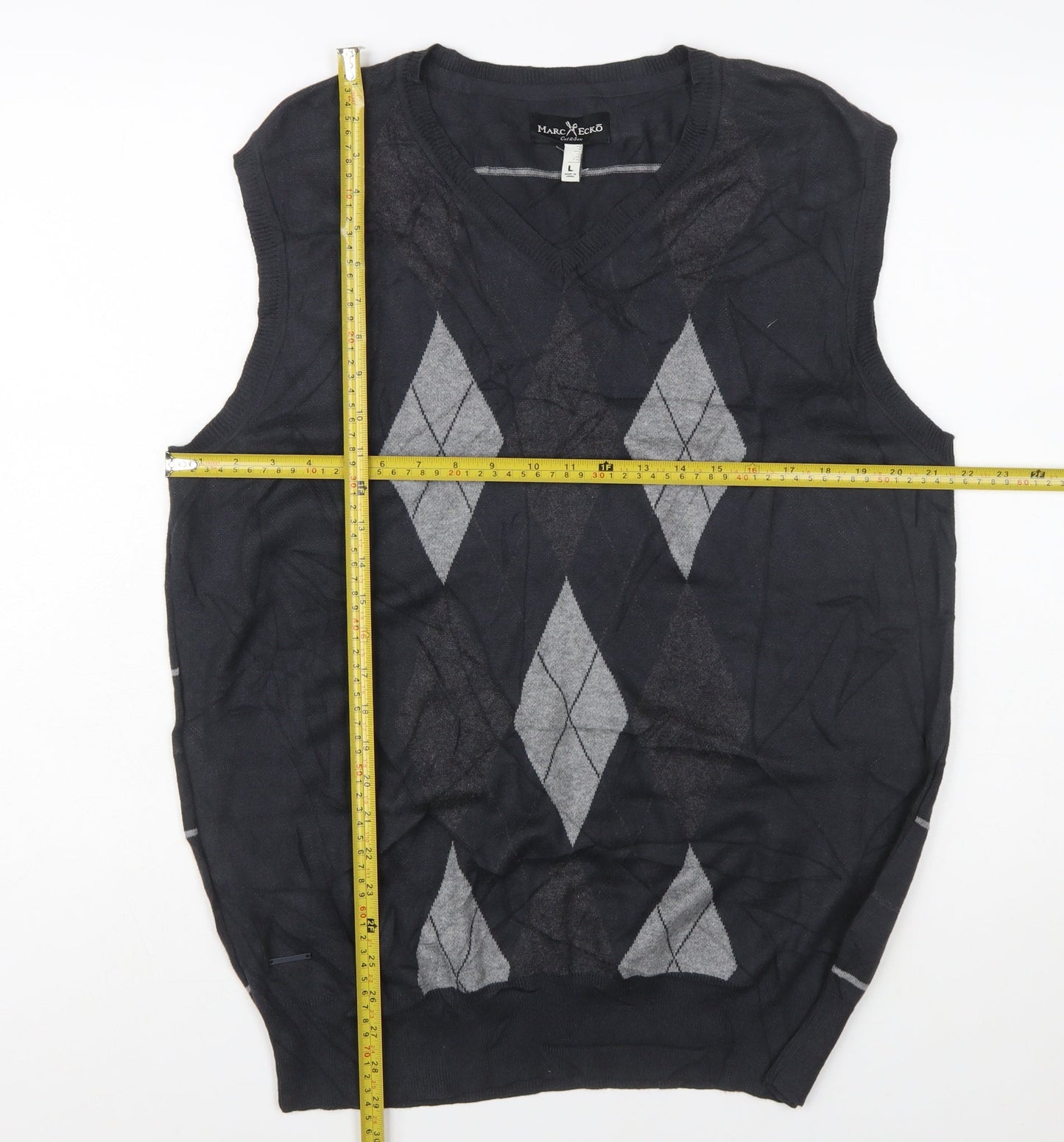 Marc Ecko Men's Black Argyle V-Neck Cotton Vest Size L