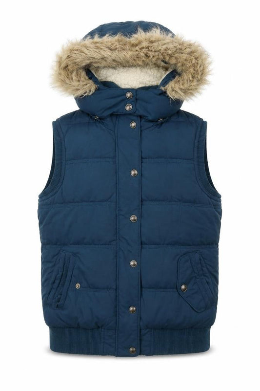 FatFace Women's Blue Hooded Padded Bodywarmer Gilet Size 10