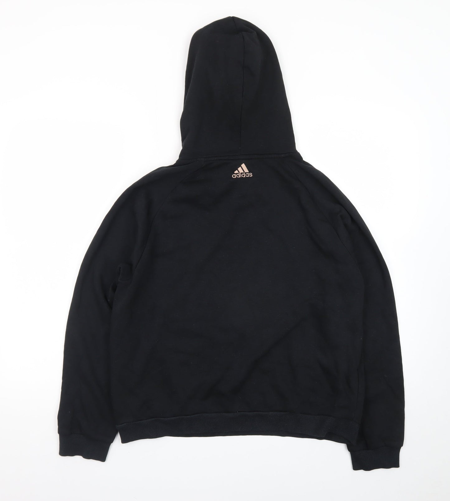 Adidas Womens Black Hoodie Small Pullover Gold Logo Casual