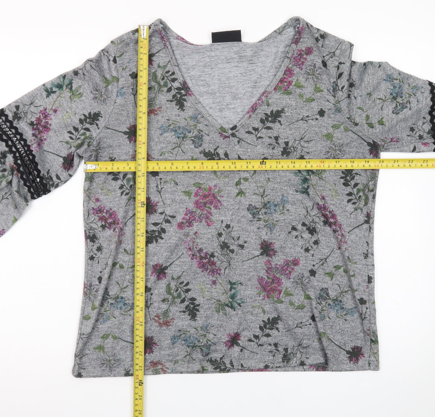 Wallis Women’s Grey Floral V-Neck Long Sleeve Tunic Blouse Size 14