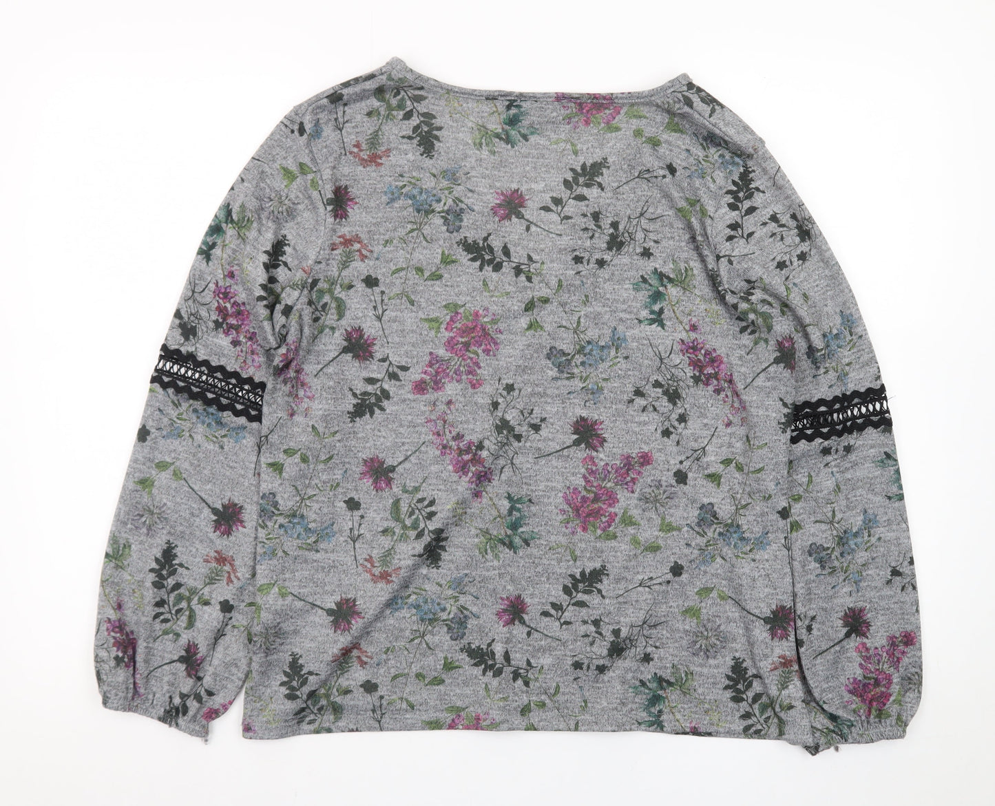 Wallis Women’s Grey Floral V-Neck Long Sleeve Tunic Blouse Size 14