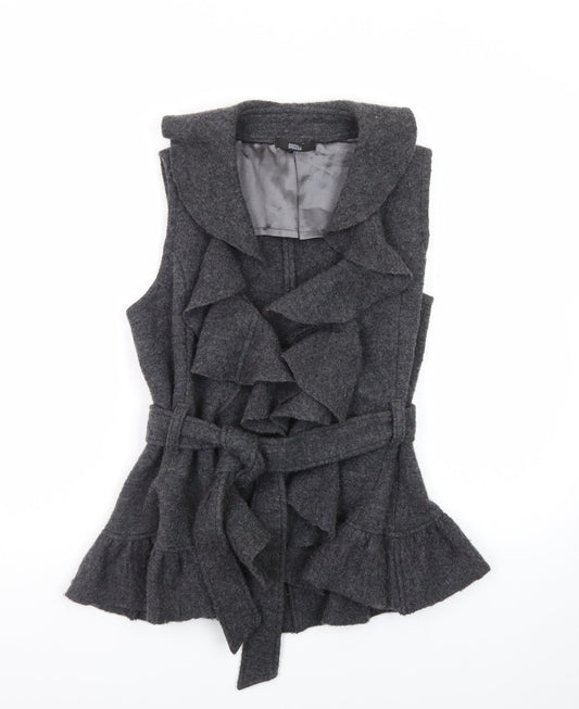 Marks and Spencer Women Grey Wool Ruffle Belted Sleeveless Vest Jumper Size 14