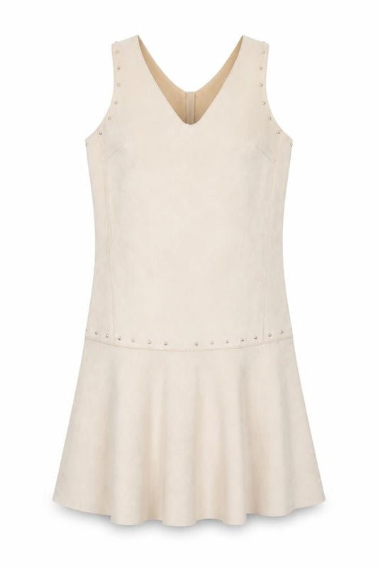 Next Women's Beige Sleeveless Studded Shift Dress Size 8