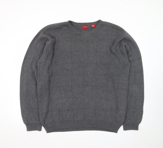 Arrow Men’s Grey Cotton Crew Neck Check Knit Jumper Size L