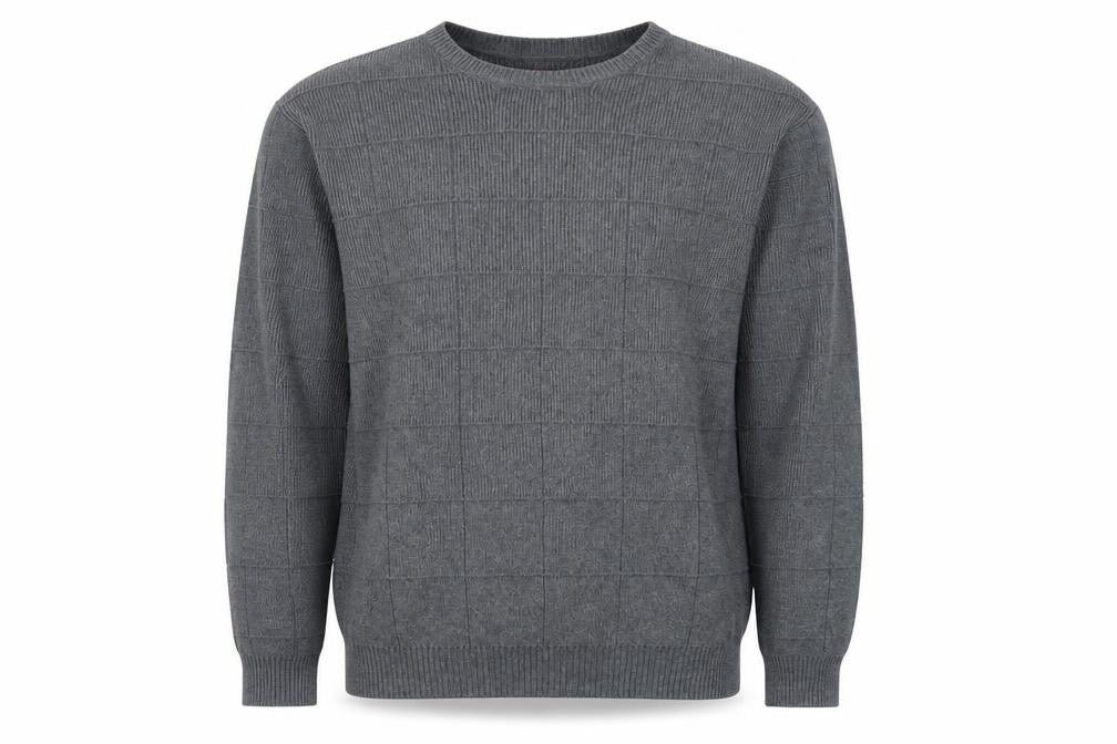 Arrow Men’s Grey Cotton Crew Neck Check Knit Jumper Size L