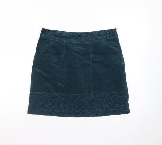 White Stuff Women's Blue Corduroy A-Line Embroidered Skirt Size 10