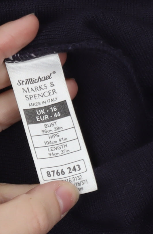 Marks and Spencer Women’s Black Knit V-Neck Wool Blend Sheath Dress Size 16
