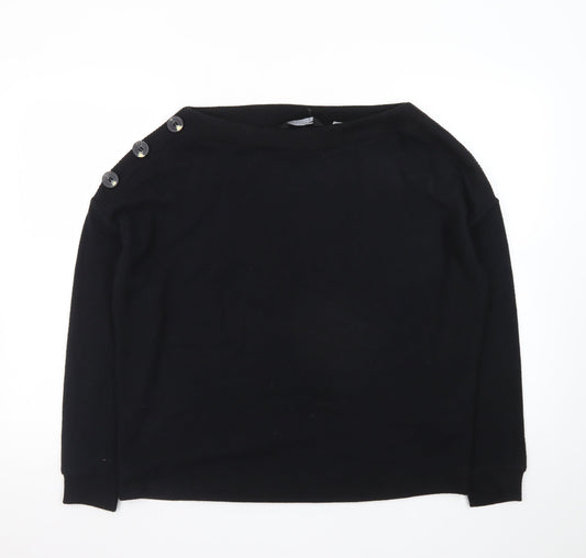 Dorothy Perkins Womens Black UK 12 Button Shoulder Boat Neck Jumper