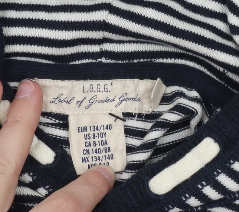 L.O.G.G by H&M Teens Navy & White Striped Cotton Hoodie Size 8-10 Years