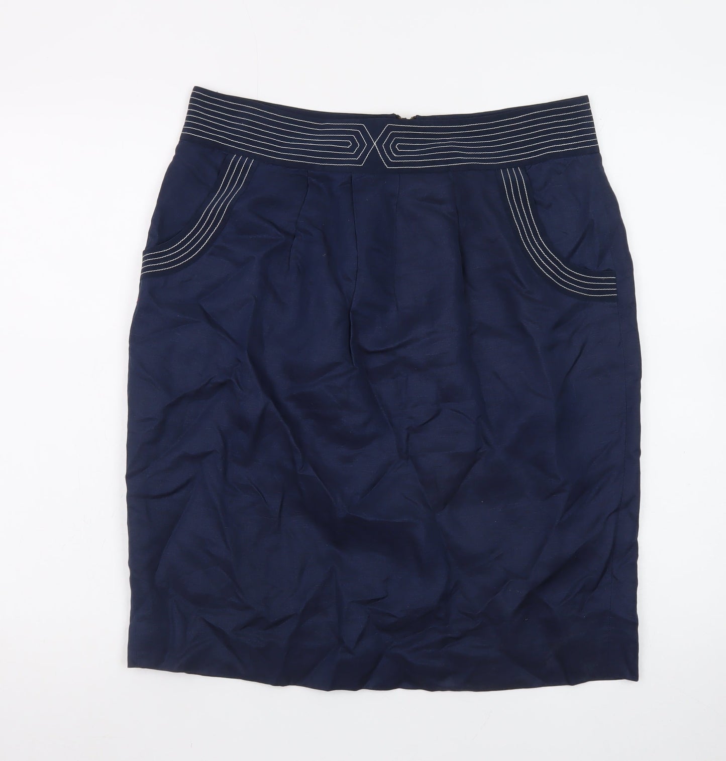 Jaeger Women's Blue Silk Pencil Skirt Size 14 Knee Length