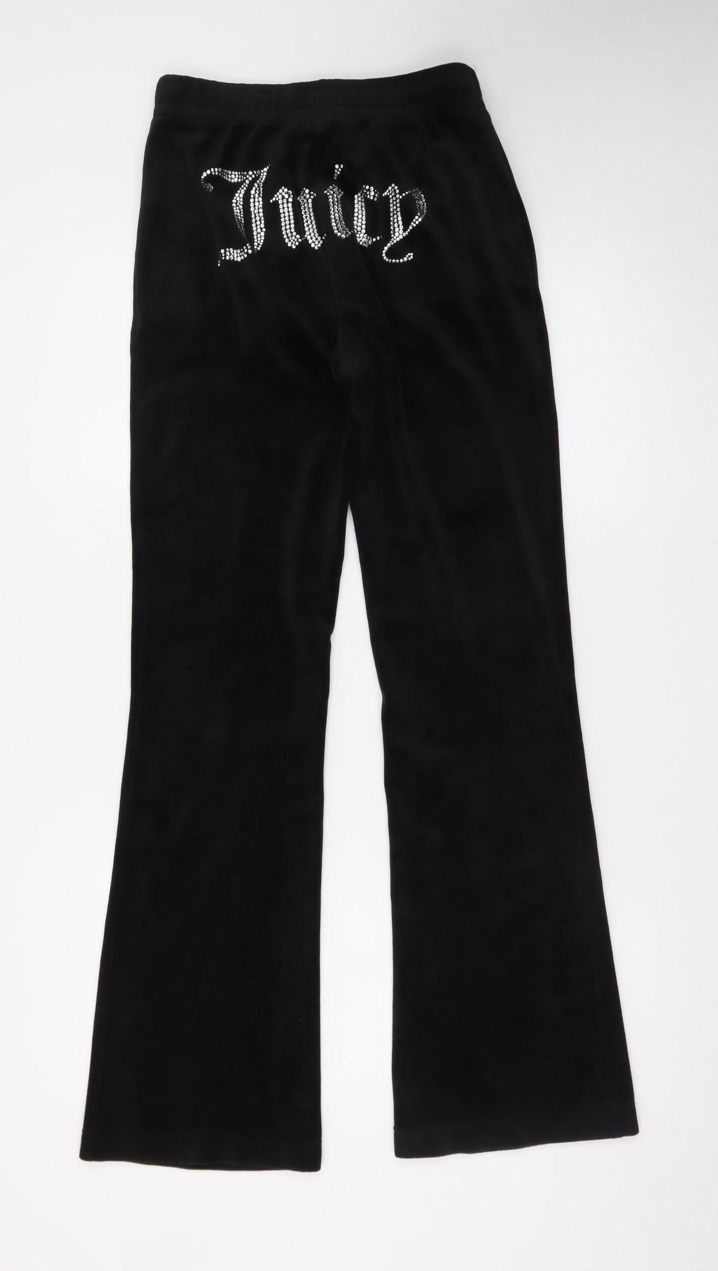 Juicy Couture Women’s Black Velour Flared Sweatpants XS Rhinestone Logo
