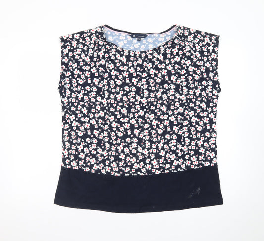 Crew Clothing Company Women's Blue Floral Sleeveless Cotton Blouse Size 16