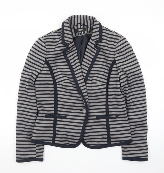 Marks and Spencer Women Grey Striped Blazer Size 14 Classic Style